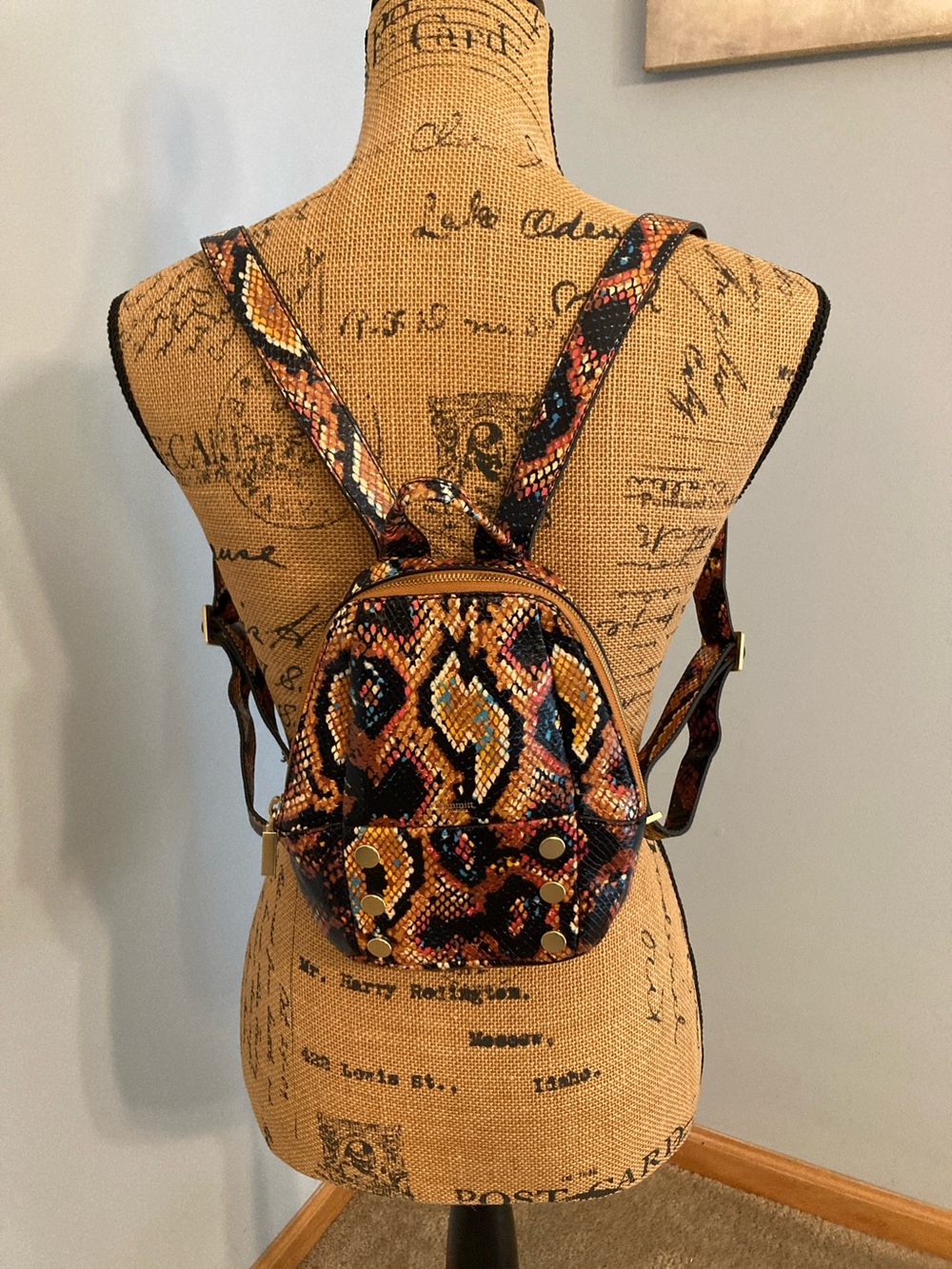 Hammitt Mini Leather Backpack in Bold Snakeskin Print